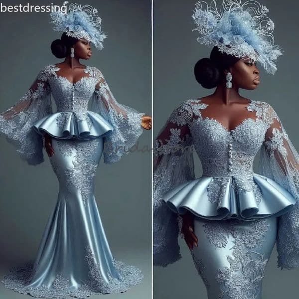 Enchantress Aso Ebi Prom Dresses Flare Sleeve Lace Mermaid Evening Dress African Formal Birthday Ceremony Party Gown Medieval 1860s Engament Dress 2025 0923