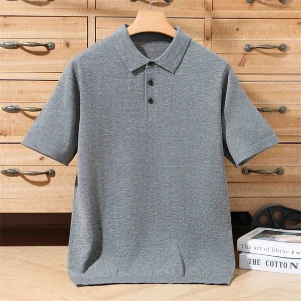 100% merino sweater summer mens lapel pullover short sleeve POLO neck sweater loose top knitted clothing plus size T-shirt 250303BJ