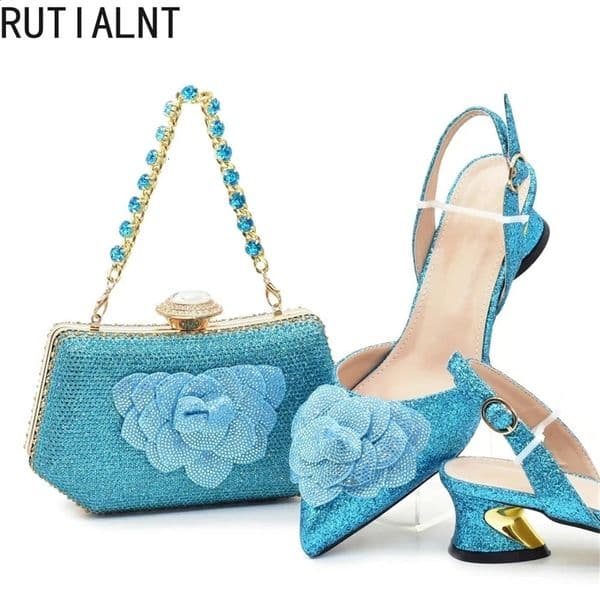 Ladies shoe bag set latest er Italian party shoe bag set womens Rhinestone wedding shoes 240926bj