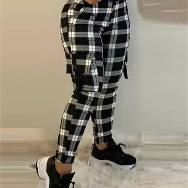 Winter Pants Women Slim Fitting Printed Checkered Overalls Fashion Versatile Casual Tight Fit Trousers Female Y2k Clothes 240820