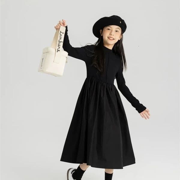 Girl s Dresses Girls Dress Autumn Half High Collar Children s Princess Long Sleeve Knitted Skirt Mid size Big Kids Trend 231128