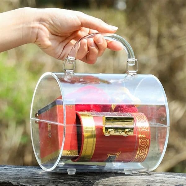 Acrylic Boxes Wholesale Transparent Women Handbags Fashion Cylinder Paired Hand Gift Boxes 241030