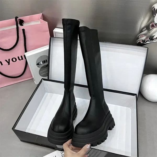 Winter Womens Knight High Heels Fashion Strap Zipper Womens Elegant Platform Long Boots Short Plush Womens Shoes 240926bj