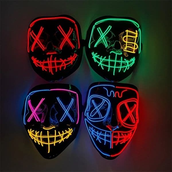 Wireless Halloween neon light LED purification mask makeup party mask lights grow in the dark horror mask luminous mask 240829bj