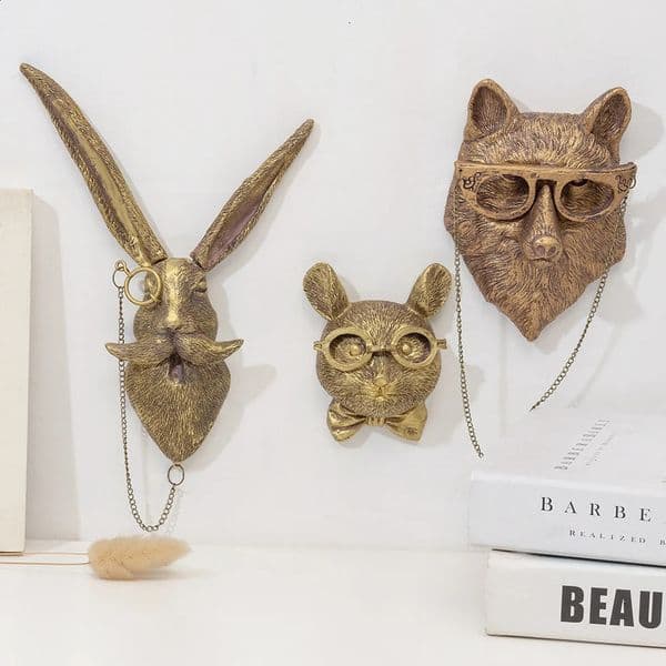 Decor Wall Art Decor Deer Head Wall Hanging Home Decor Bronzed Resin Animal Hanging Sculpture Animal Head Wall Hanging Ornaments 240902