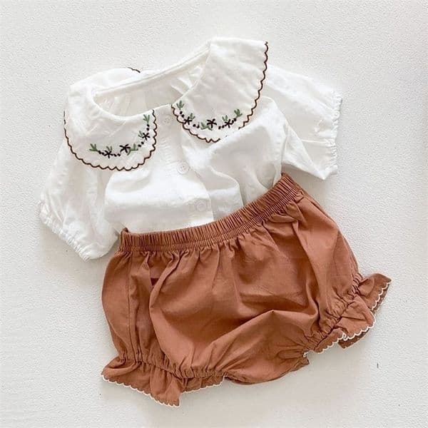 Summer Baby Girls Short Sleeve Suit Clothes Embroider T-shirt + Shorts Clothing Set Toddler 220509