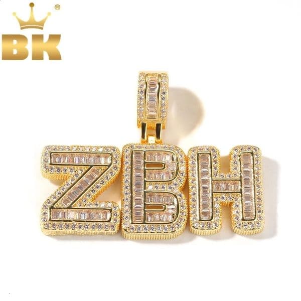 THE BLING KING Iced Cubic Zircon Small Baguettecz Initial Letters Pendant Necklace Words With 4mm CZ Tennis Chain Jewelry 250222bj