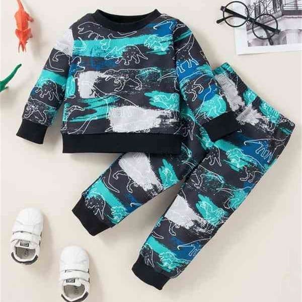 Baby Dinosaur And Brush Print Sweatshirt & Sweatpants SHE