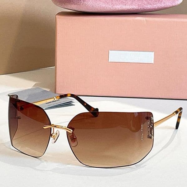 Luxury Womens Aube Sunglasses MU54 Designer Women Rimless Sunglasses Brown Curved Frameless Lens UV400 Anti Radiation 2025 New Lady Sexy Glasses