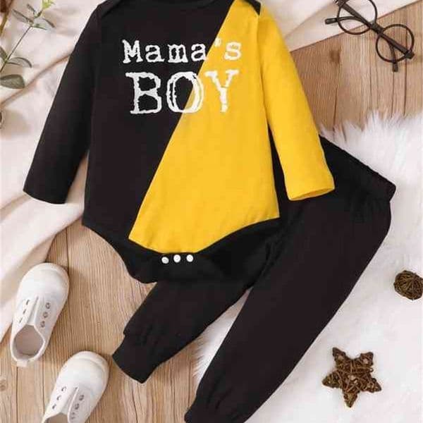 Baby Letter Graphic Two Tone Bodysuit & Sweatpants SHE