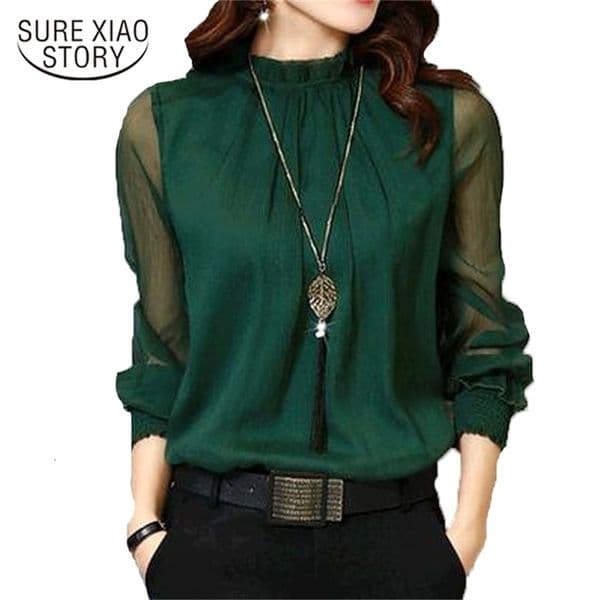 Autumn Women Tops Plus Size Slim OL Blouse Long Sleeved Female Chiffon blouses Casual Fashion European Shirt D50 30 210506