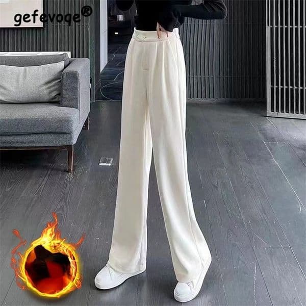 Women's Pants Capris Women Winter Solid Corduroy Trousers High Waist Autumn Vintage Korean Casual Pocket Wide Leg Pants Elegant Loose Y2k Streetwear 230306