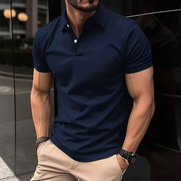 Solid Color Mens Polo Shirt Shortsleeved Casual Fashion Summer Lapel Top 240529