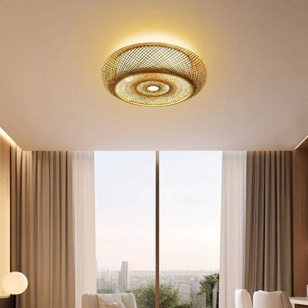 Vintage Handwoven Bamboo Ceiling Light Wicker Light Fixtures Rattan Flush Mount Ceiling Light Traditional Home Decoration Lamps X250924