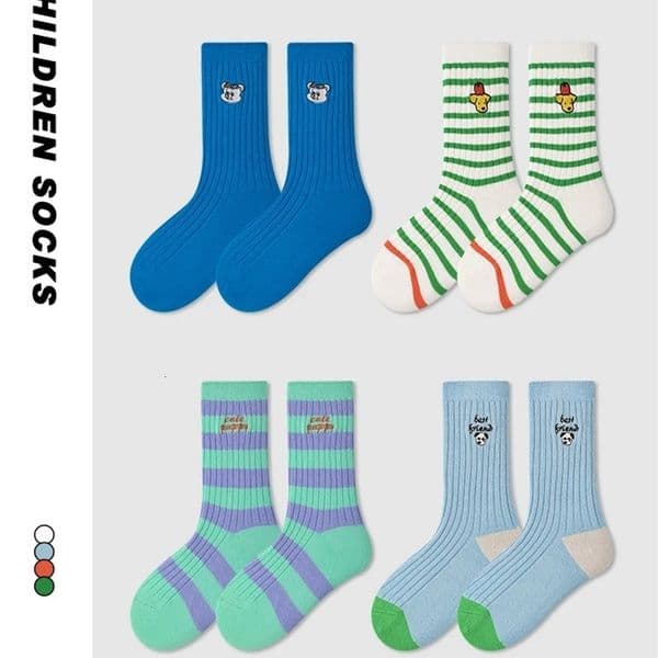 1638 childrens socks 4 pairs/batch 2024 spring selling baby boy socks letter cartoon embroidery 3-12Y girl socks 241210bj