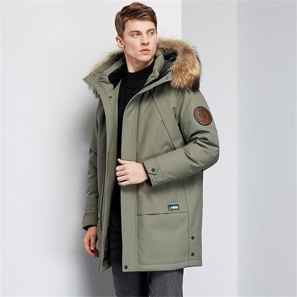 Men's Down Parkas Men's Winter White Duck Down Jacket Warm Mid-Length Hooded Thick Business Plus Size Men Tooling Clothing 220928
