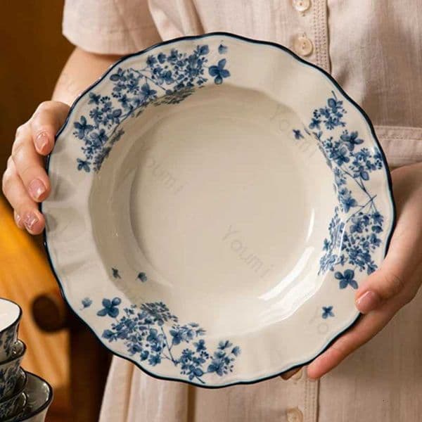 Retro Chinese Style Dining Plates Luxury Restaurant Ceramic Deep Soup Plate Delicious Dishes Flat Plate Exquisite Home TablewareXJ250924