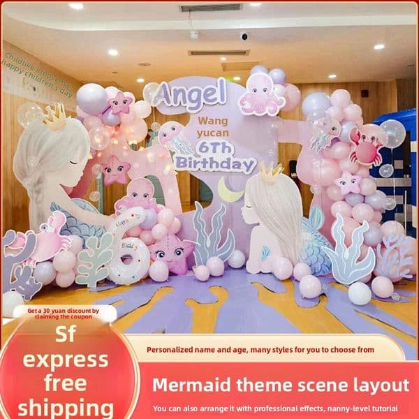 Mermaid Girl Children's Decoration Scene Setup Balloon Party 10th Birthday Hundred Days Banquet Background KT Board