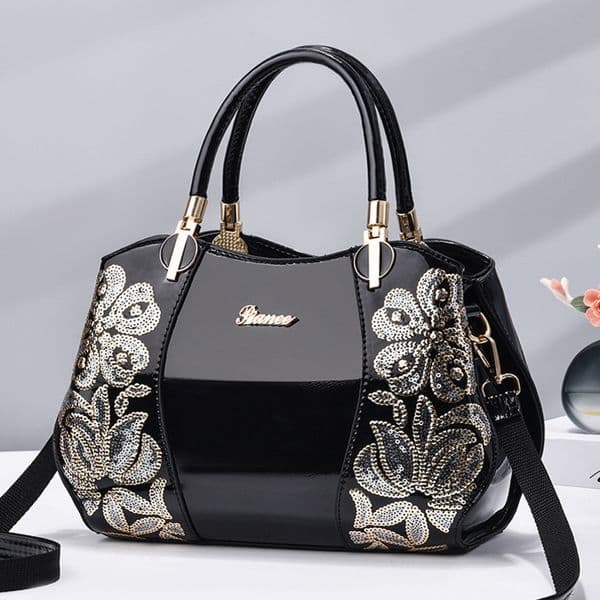 Fashion Embroidered Womens Bag Shaped Boston Crossbody Patent Leather Large Capacity Handbag Bolsos Mujer 250815