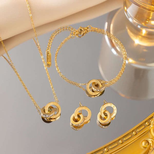 Style Roman Numerals Double Ring Full Dia Titanium Steel Necklace for Women, Light Versatile Clavicle Chain, Internet Celebrity