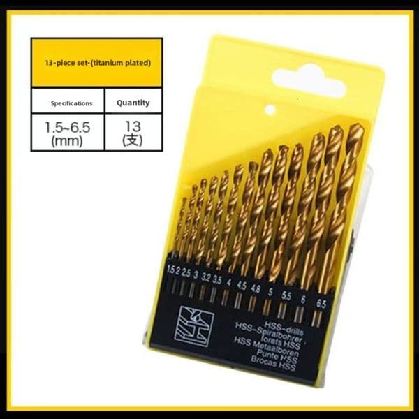 13PC Straight Shank Set High-Speed Steel Titanium Coated Twist Bits Electric Drill for Home Use Wood Plastic Metal Drilling