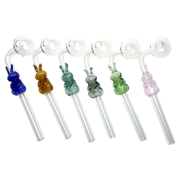 Goodsstore 5.5 Inch Glass Rabbit Oil Burner Hand Pipe Cute Green Blue Pink Brown Thick Colorful Smoking Glass Straw Tube