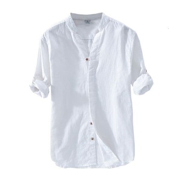 Cotton Linen Casual Shirts For Men Basic Classic White Shirt Autumn Male Long Sleeve Stand Collar Breathable Men's Clothing 210714