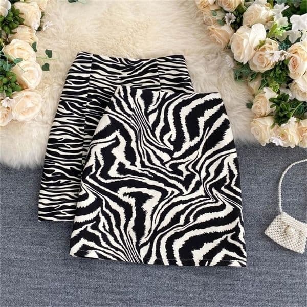 Korean Zebra Print Midi Skirt Women Autumn Female Aline high Waist Loose Skirts Vintage Mini Skirt 220701