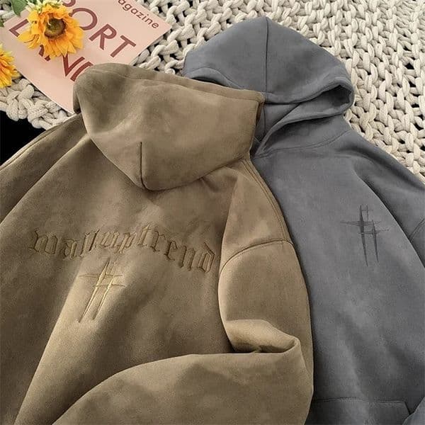 Mens Streetwear Vintage Embroidered Suede Hooded Sweatshirt High Quality Hoodie Fashion Hip hop Unisex Pullover Y2k Clothe 250117
