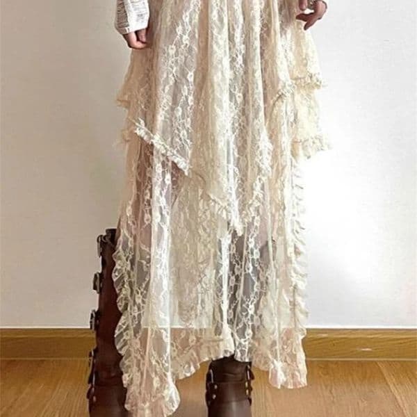 Asymmetrical Lace Skirts Women Summer Clothing Soft All-match Chic Streetwear Y2k Trendy Korean Style Loose Ladies Party Faldas 240513