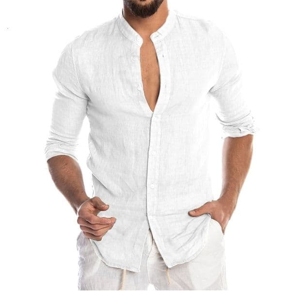 Men's Summer Long Sleeve Casual Linen Shirt Cotton Blouse 210714