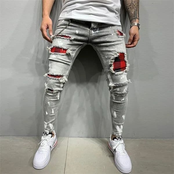 Men's Jeans Ripped Jeans Men Stretch Skinny Grey Blue Black Hip Hop Denim Trousers Streetwear Casual Slim Fit Jeans for Men Jogging jean 231110