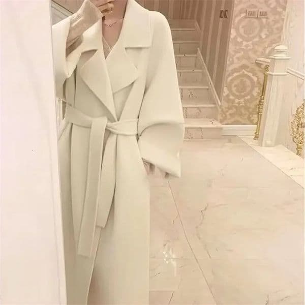 Women Coat Double-sided Wool Coat Korean Chic Loose Over The Knee Tweed Coat Autumn Winter Trench Coat Womens Clothing Big Size 241214