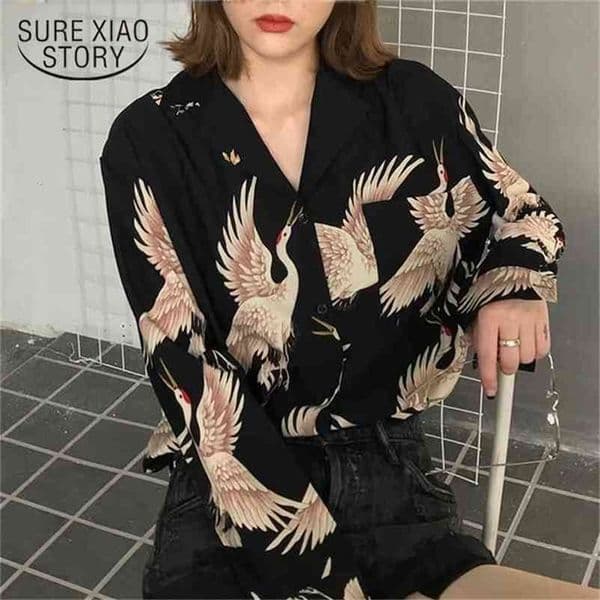 Vintage Printed Fashion Women Blouses women Long Sleeve Shirts print Chiffon blouse ladies Loose Femme top 0845 30 210506