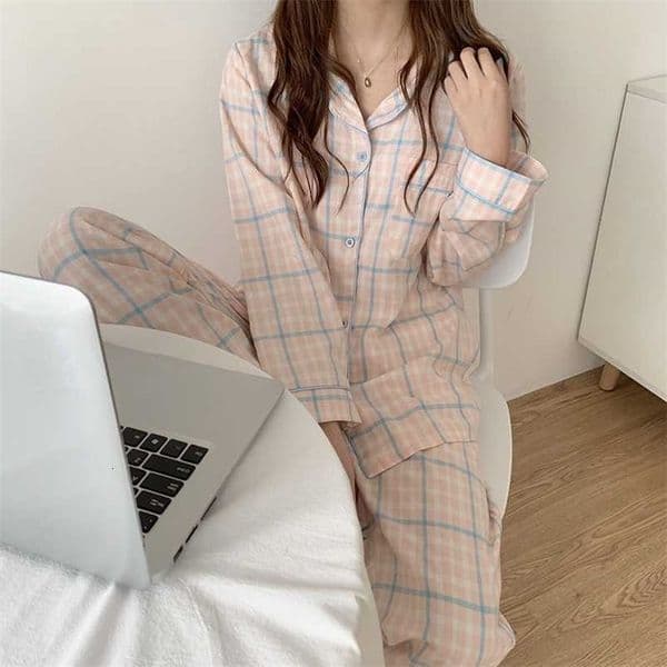 Fashion Sleepwear Women's Cotton Cute Pajamas Girls Long Sleeve Tops+Pants with Pockets Stripe Casual Lounge Wear 211007