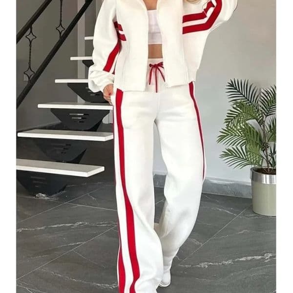Autumn and Winter Womens Hoodie Set Y2K Striped Zipper Loose Jacket Coat and High Waist Side Striped Sports Pants Set 241230