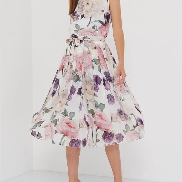 Casual Dresses S.FLAVOR Women's Summer O Neck Sleeveless Dress Floral Print Vintage Midi Vestidos De Bohemian Style A-line Sundress Female 230425
