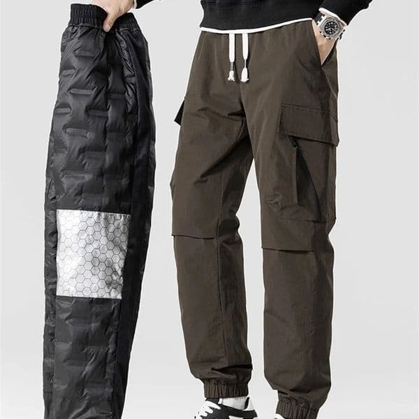Winter Mens Running Inflatable Pants 90% White Duck Underpad Multi Pocket Thick Warm Cargo Pants Mens Windproof Pants 241111