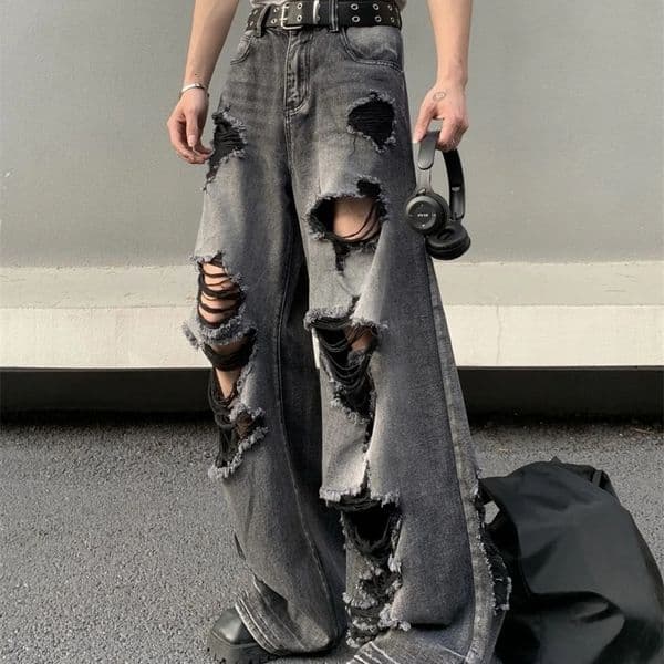 Y2K Retro Jeans Harajuku Hip Hop Ripped High Strt Loose Jeans for Mens and Womens Strt Wear High Waist Wide Leg Trousers 240828 S260416