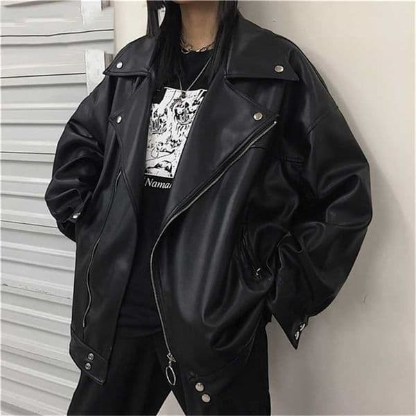 IEFB /men's wear Autumn fashion streetwear Black PU Leather oversize Jacket Loose Zipper Korean hip hop coat 9Y1188 211110