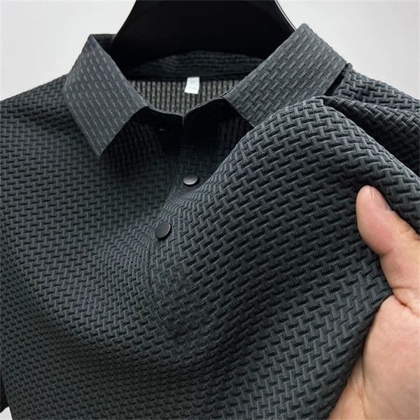 High End Embroidered Silk Knitted Hollow Polo Shirt for Mens Summer Korean Fashion Business Casual Breathable Short Sleeved Top 240828