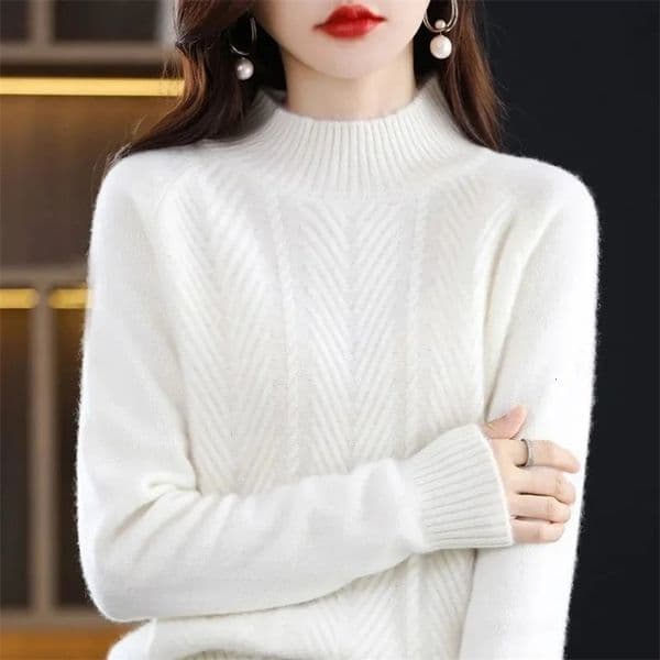 cashmere sweater for women half turtle collar floral knit sweater warm knit womens skydiving winter casual top 241128