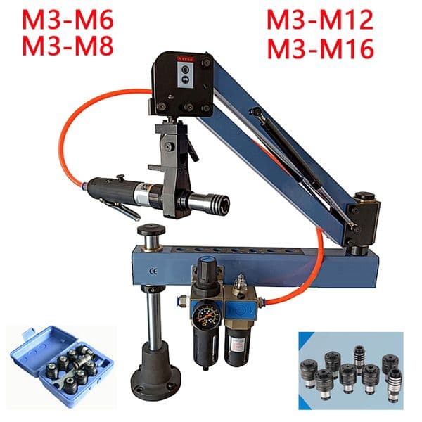 Pneumatic Tapping Teeth Metal Threading Tapping Machine M3-M6 M3-M8 Tapper Arm with ISO/DIN/JIS Chuck Optional 220 Steel Thread Drill Tap Tools