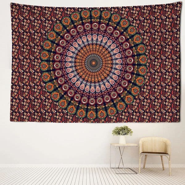 Red and Green Mandala Tapestry Wall Hanging Bohemian Style Abstract Witchcraft Aesthetics Room Bedroom Home Decor 240524