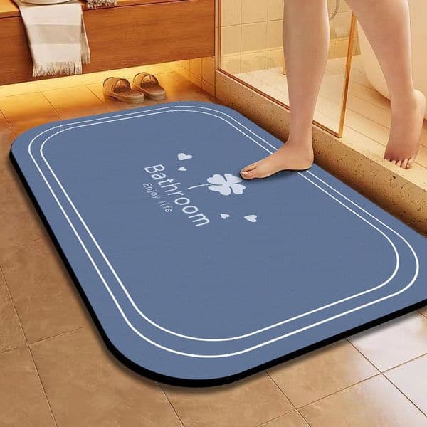 Designer Bath Mat-Rubber Backing Non Slipthin Rugs h Fit Under Door- Quick Dry Absorbent Faux Suede Surface Grey Bathroom Floor Mats Free Shipping 7