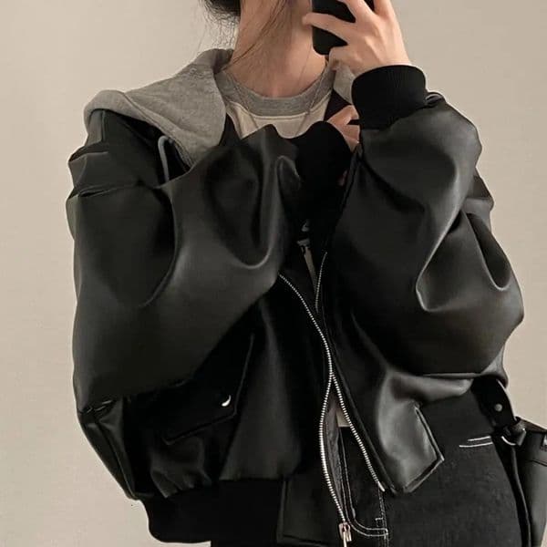 Spring Autumn Women Hooded Jacket Faux Leather Ladies Fashion Two Piece Short Jackets Female Vintage Casual PU Coat 250924BJ