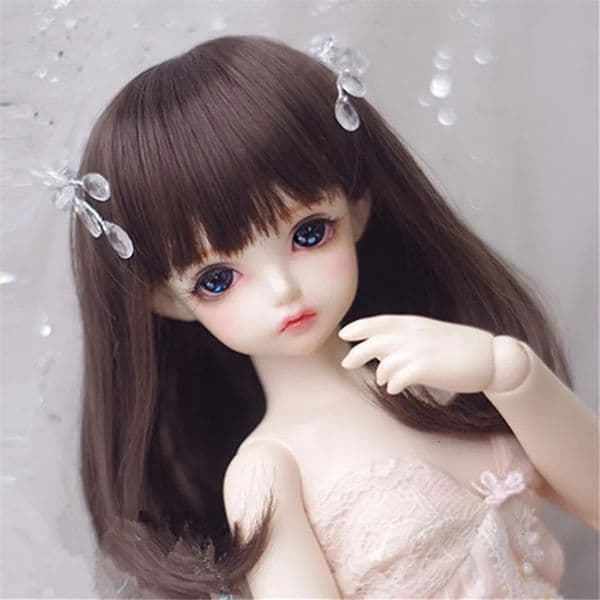 1/6 Bjd doll wig curly hair with bangs braids dark brown/gold wig suitable for head circumference of 16-18cm 240507bj