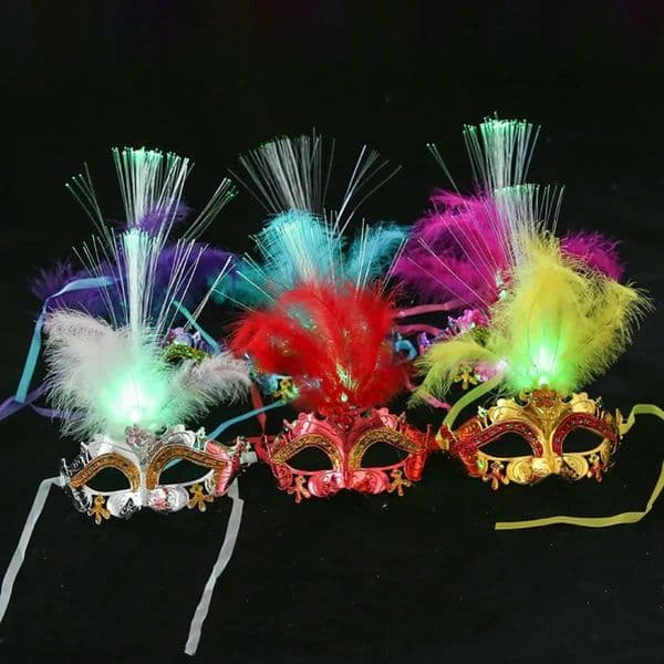 Glowing Feather LED Masks Venice Carnival Halloween Christmas Light Up Masquerade Birthday Wedding Party Cosplay Costume 240712