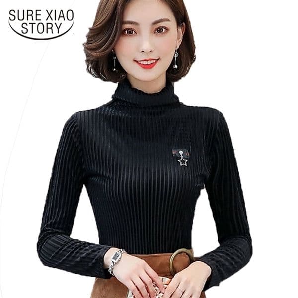 women blouse fashion OL style long sleeve velvet shirt female clothing autumn slim solid tops D34 30 210506