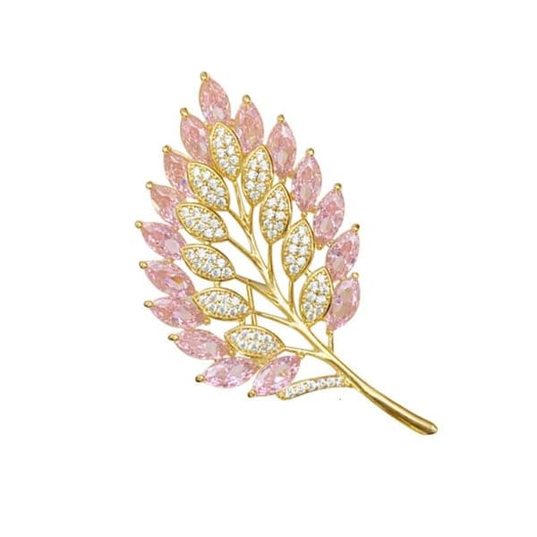 High Quality Zircon Leaves Brooch Elegant Pins Clothing Corsage Accessories Banquet Suit Dress Decorates Real Gold Plated Brooch 240701